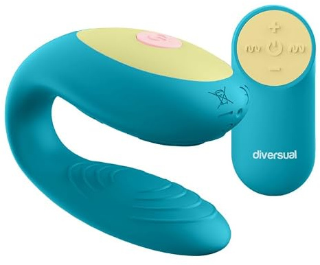 Diversual Omega, Vibrador para Parejas, Recargable USB, Control Remoto con Mando, 4 Intensidades, 7 Modos de Vibración, Silicona, Ultra Suave, Sumergible (Turquesa)
