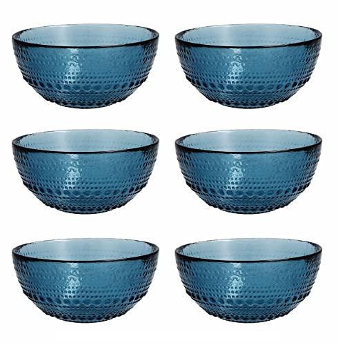 Fortessa Jupiter Vintage Glassware Collection 5 Inch Cereal Salad Dessert Snack All-Purpose Bowl 6 Pack, Cornflower Blue, 14 Ounce (6 Pack)