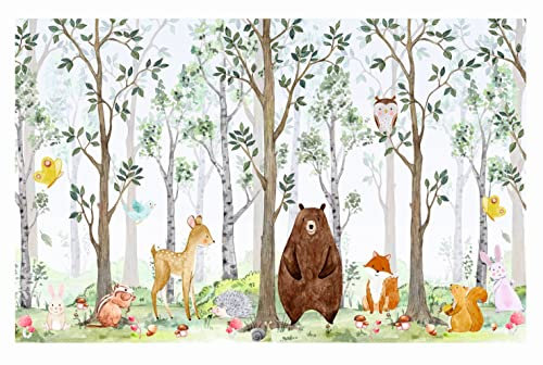 Waldtiere Fototapete - Tierfreunde im Wald - Foto Vliestapete Motiv Kinder Kinderzimmer Tapeten Tierfreunde im Wald, Vliestapete, FZL2B