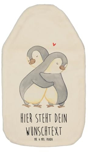 Mr. & Mrs. Panda Personalisierte Wärmflasche Pinguine Kuscheln - Weiß