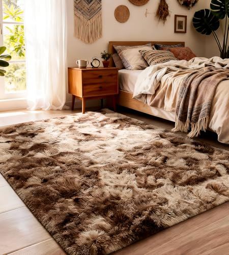 MARATIP Plyschmatta, fluffig rektangulär matta i stor storlek, modern, för barn och flickor, mjuk matta för sovrum/vardagsrum/barnrum (brun, 200 x 300 cm) | Extra stor matta för en mysig atmosfär. Täcker hela utrymmet, fluffigt och halkfritt i vardagen