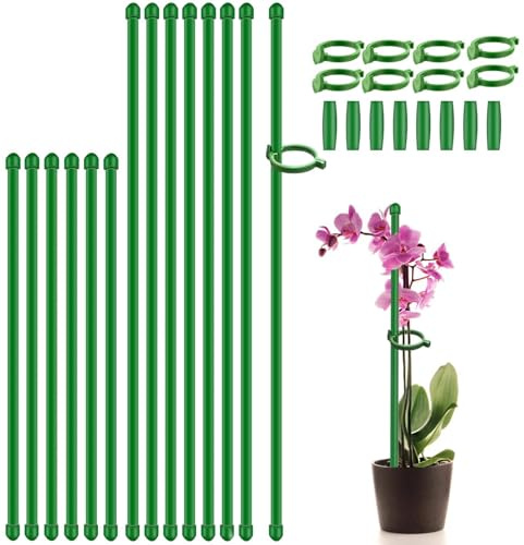 Plant Stakes 17inch &11inch SupKing Adjustable Length Plant Support Stake 16Pcs Orchid Stick with Clips for Indoor Outdoor,Garden Pole for Potted Tomato Amaryllis Vegetables Comes with 20 Ties (Green)