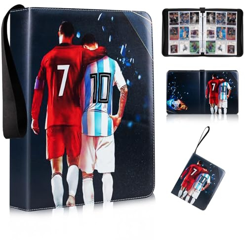Egmelos Trading Card Binder, PU Leather Football Card Binder, Folders for 900 Cards with 50 Removable Sleeves, Card Collection Folder with Zip, Binder Album for Baseball Cards