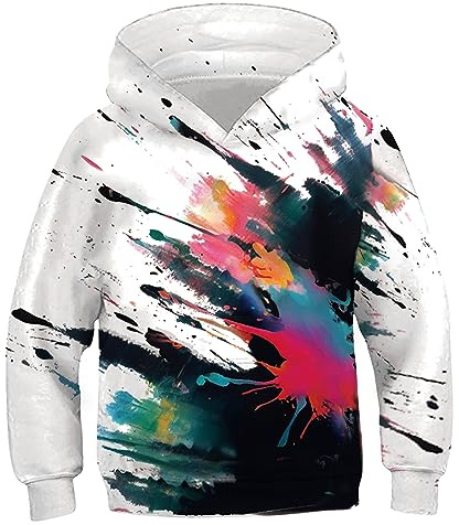 Kids4ever unisex barn 3D-tryck huvtröja rolig pullover sportkläder huvtröja jumper sweatshirts toppar med fickor för 6-16 år, Bläckstråle, 8-11 Years