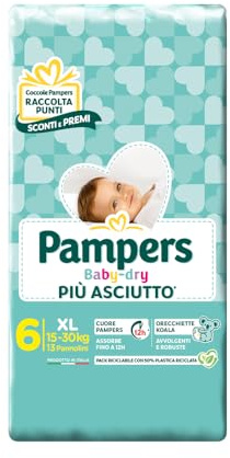 Pampers Babydry Flash Taglia 6 Extralarge 15-30 Kg 13 Pannolini