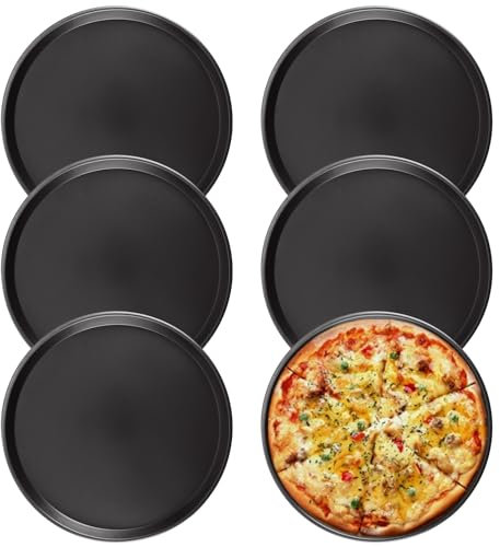 APACALI 6 teglie per pizza, rotonde da 30 cm, in acciaio inox, con rivestimento antiaderente, colore nero, teglia per pizza, teglia per pizza, formaggio, torta