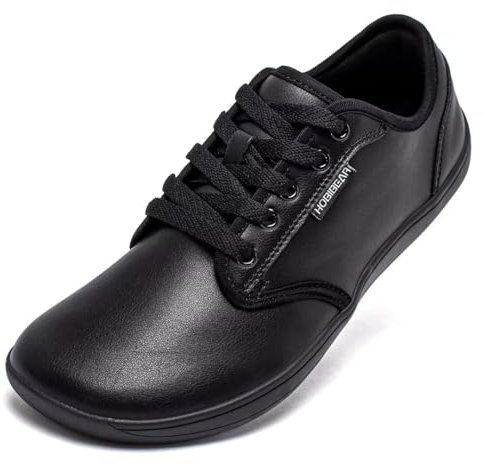 HOBIBEAR Unisex Breite Barfuss Schuhe Damen Herren Barfußschuhe Leder Minimalistische Outdoor Trail Running Walking Schuhe(Schwarz,44)