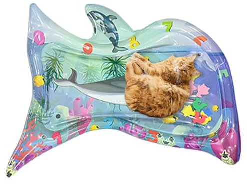 Wasserspielmatte für Katzen, Wasser-Sensormatte für Katzen - Verdickte sensorische Spielmatte in Fischform, Cartoon,Haustierbedarf, Coole, Bequeme Haustier-Wasser-Sensormatte für drinnen und draußen,