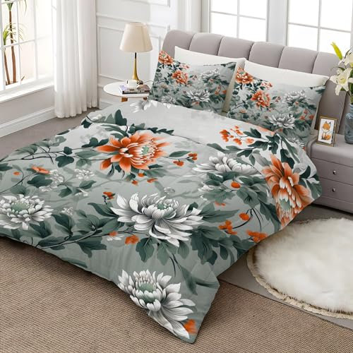 Blumen Bettdecke 135x200 4 Jahreszeiten, Ganzjahresdecke 135x200 Anlage, Bettdecke Ohne Bezug Nutzbar, Bettdecken Wende Waschbar mit Natur Muster, Warme Steppdecke Schlafdecke AB-885