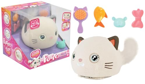 MGM JOUET - Purro - Gatto Intelligente Interattivo - 110870 - Risponde al Tocco e ai Suoni - Bianco - Miagola e Ronza - Teksta - Giocattolo per Bambini - Gattino - Robot - A partire dai 5 anni