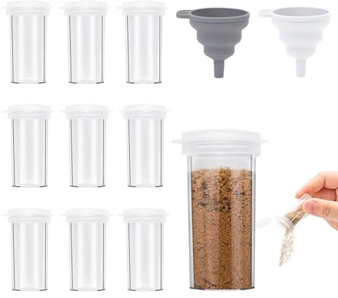 FINEASY Mini Saliera e Pepiera, Saliera da Cucina, Plastica con Coperchio e Imbuto, Spargisale, Sale e Pepe set per Spezie, Campeggio, In Viaggio, trasparente e Cucina - 6ML