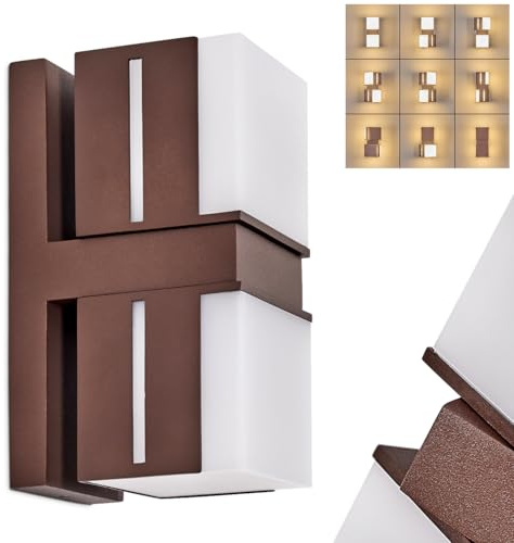 HOFSTEIN LED utomhusvägglampa Swanek, utomhusvägglampa av metall/plast i rostfärgad/vit, justerbar utomhusvägglampa i modern design för trädgård, innergård, utomhusområde, terrass, IP54