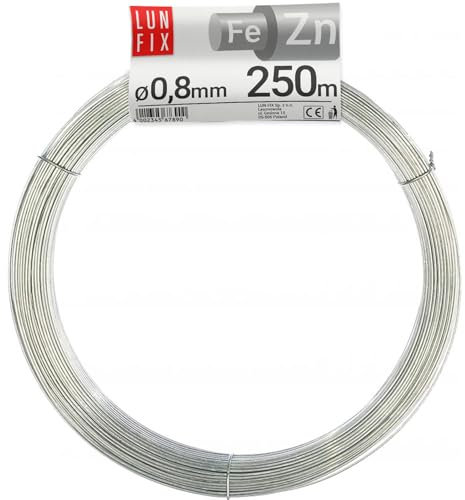 Câble acier galvanisé Ø0,8mm, 1Kg (env.250m), argent, fil tension pour clôture jardin, grillage, treillis plante grimpante, tendeur, corde à linge extérieur, montage robuste