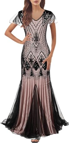 Darringls Robe de cocktail vintage rétro années 20 pour femme - Robe de cocktail à paillettes - Robe de soirée longue - Robe de bal - Robe de bal - Gatsby le Gatsby du Gatsby des années 1920 - Costume