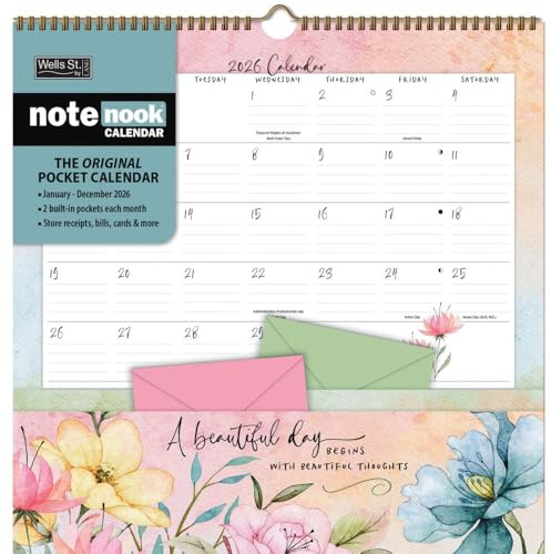 WSBL Country Pleasures 2026 Note Nook Wall Calendar – 12-Month Organizer Calendar with Built-In Storage Pockets, Americana Country Art by Joy Hall, 12× 12.125