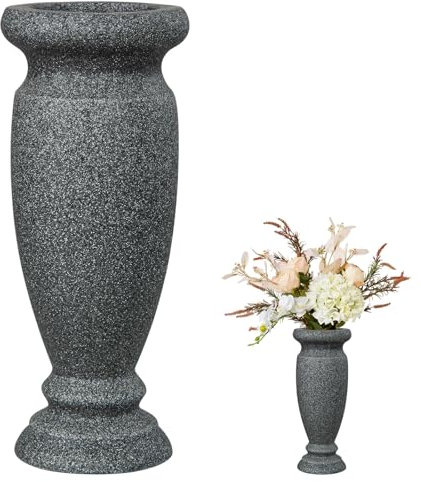 Cemetery Vase, Resin Grave Vase Flowers Holders for Home Tabletop, Artificial or Fresh Flowers, Cemetery Grave Headstone Decorations (1pc, Grey), Flower is not included, No Draining Hole