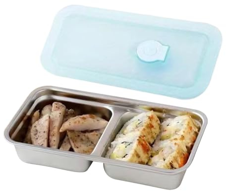 Contenitori Portamerenda In Acciaio Inossidabile Per Bambini | Riutilizzabile Contenitore Per Pranzo A Doppio Scomparto In Metallo | Conservazione Alimenti Per Uffici, Viaggi Lunghi, Spiaggia, Sport,