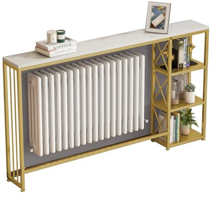 Radiatorskydd med Sidohyllor, Elegant Konsolbord för Vardagsrum i Entrén, Guldram, Döljer Radiatorn och Ger Extra Förvaring, Guld(180x30x75cm/71x12x30in)