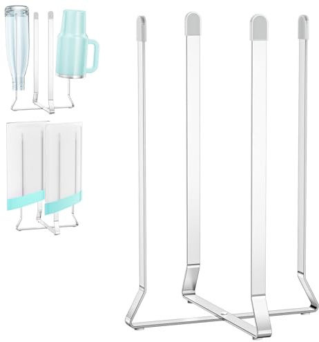 Bottle Drying Rack Reusable Drying Rack for Bottles Metal Foldable Water Bottle Dryer Holder Space Saving Cups Dryer Racks Kitchen Stand Holder for Plastic Bags, Bottles and Cups (Silver, 1PC)