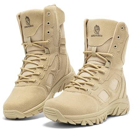 derlychug Men's Military Tactical Combat Boots Side Zipper Hiking Outdoor Work Boots