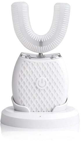 Brosse à dents électrique à ultrasons automatique à 360° pour adultes avec 1 tête de brosse en silicone en forme de U, 3 niveaux d'intensité, étanche IPX7