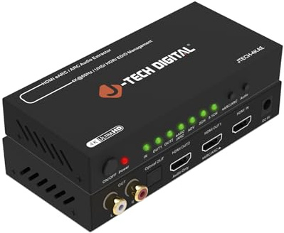 J-Tech Digital 4K HDMI eARC/ARC Audio Extractor, 4K 60Hz HDMI to Optical + RCA L/R Converter, Digital to Analog DAC Audio Converter for HDTV Laptop Blu-Ray Gaming Consoles [JTECH-4KAE]