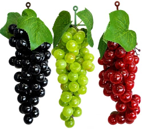 FuYelng 3 Piezas Uvas Artificiales, 21 * 8 cm Uvas de Plástico Suave Frutas