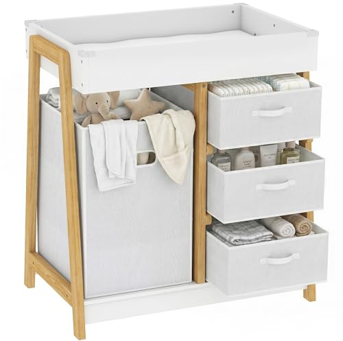 AIYAPLAY Baby Changing Table with 3 Drawers for Newborn & Infant White