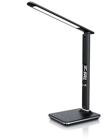 Brandson - LED Schreibtischlampe dimmbar - Lederoptik - Tischlampe - Augenschutz Tageslicht - 3 Lichtfarben - 5 Helligkeitsstufen - USB-Anschluss für Aufladung des Smartphones - Augenschonendes Licht