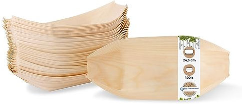 BIOZOYG 100 Stück Buffet Zubehör Snackschalen Holz 24,5 cm - Alternative für Bambus Teller Einweg naturbelassen - Einweggeschirr modern - Catering-Zubehör Holzschalen