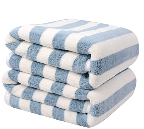 VIVOTE Microfibre Bath Towel (80 x 152 CM), Soft and Fluffy Beach Towel, Highly Absorbent & Quick Drying Bath Sheet, Striped Bath Towels, Bicolor Microfibre Towel, Beach Towels for Adults (Blue)
