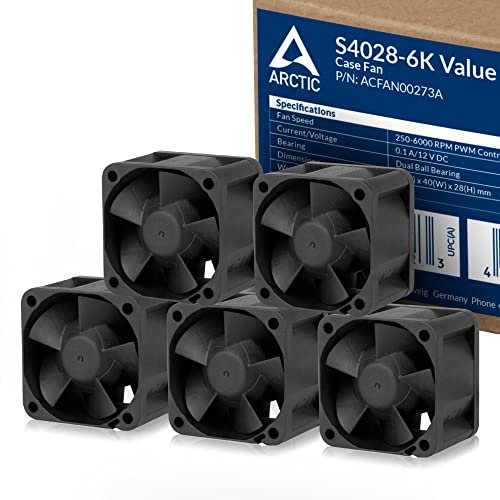 ARCTIC S4028-6K (5 Stycken) - 40x40x28 mm fläkt, 250-6000 RPM, PWM-reglerad, 4-stiftsanslutning, 12 V DC - Svart