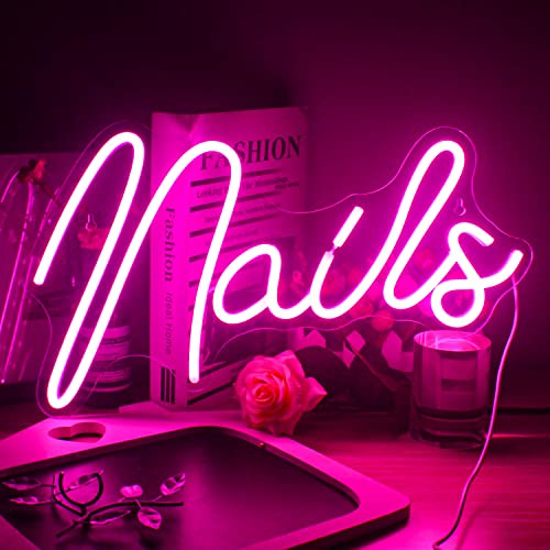Ineonlife Letrero de neón para uñas, luces LED de neón rosa, luces de neón para decoración de pared, luces de neón USB para salón de uñas, decoración de sala de belleza