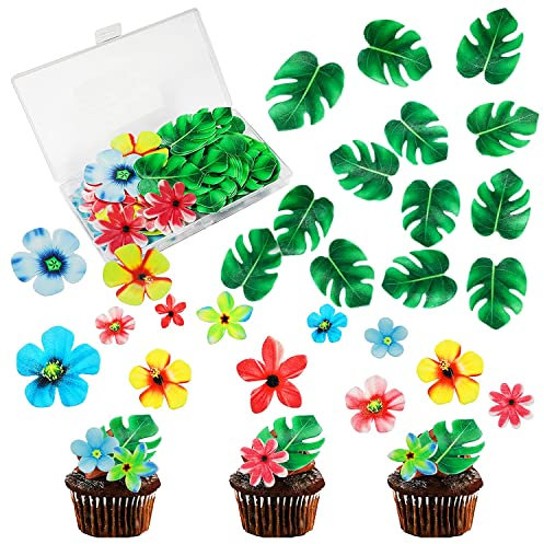 45 Pezzi Fiori e Foglia di Tartaruga Cake Toppers, Decorazioni Alimentari per Cupcake e Torte
