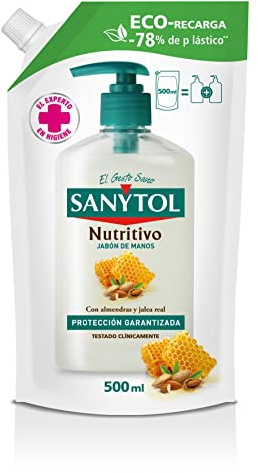 Sanytol - Eco Recarga Jabón de Manos Nutritivo, Con Ingredientes Naturales, Hidrata y Repara, Protección Total Contra Agentes Externos, Envase de Alta Resistencia, Clínicamente Testado - 500 ml