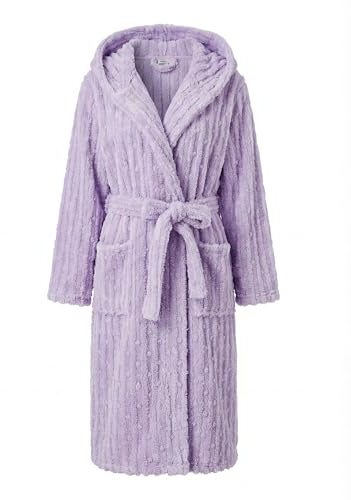 HEARTNICE Fuzzy Soft Robes for Women, Long Plush Hooded Robe Fluffy Warm Bathrobes(Lavender,S/M)