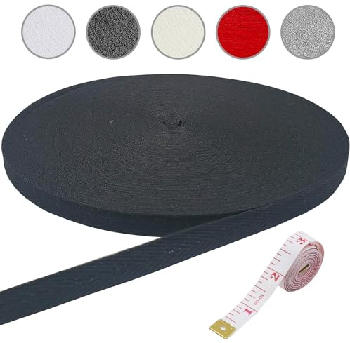 15mm 50 m Cotton Webbing, Cotton Tape Bias Binding Herringbone Tape Cotton Webbing Tapes for Sewing Dressmaking Alterations Craft Apron (Black)