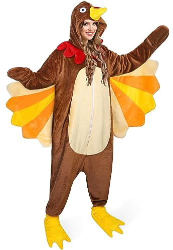AOTHSO Tutina intera per adulti con tacchino in peluche, costume intero con scarpe da animale, cosplay, per donne e uomini, Marrone, Medium