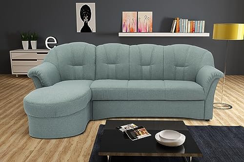 DOMO. collection Ecksofa Puno, kleines Schlafsofa in L-Form mit Longchair, Sofa, Couch mit Schlaffunktion, Schlafcouch, Polstermöbel, Eckcouch, 233 x 142 x 84 cm (BxTxH), eisblau