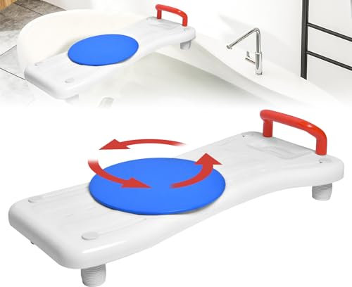 LZQ Planche de bain pour personnes âgées, avec plaque tournante à 360°, poignée rouge et porte-savon, siège de baignoire réglable, pour adultes, charge maximale : 150 kg