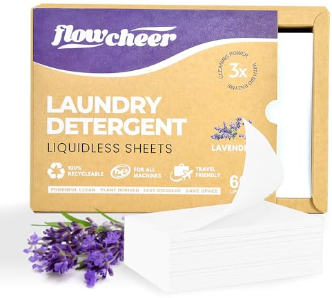 Flowcheer Laundry Detergent Sheets, 120 Loads, Clothes Washing Soap Strips for Cold Water, Plastic-Free & Sustainable, Lavender