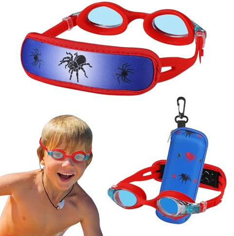 RUIGAO Kids Swim Goggles Age 2-6, Toddler Goggles No Hair Pull, Red Spider Swimmimng Goggles for Toddlers/Baby/Child