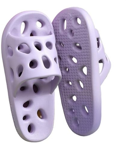 GLigeT Badelatschen Strand Badezimmer-Hausschuhe, Dicker Boden, schnell trocknende Hausschuhe, rutschfeste Indoor-Duschhausschuhe, Sandalen, Hausschuhe for Damen Badeschlappen(Purple,39/40)