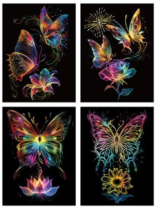 ISAKEN Kratzbilder Papier Coole Kinder Geschenke, 4 Stück Scratchboard Art für Erwachsene, Regenbogen Kratzpapier Kratzkunst für Erwachsene, Scratch Art Kinder für Bastelprojekte