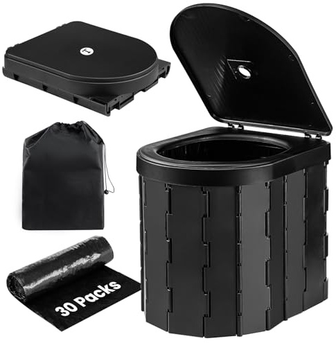 GROWNEER Portable Travel Toilet for Adult Camping, Outdoor Foldable Bucket with Lid, Collapsible Design for Campervan, Trip, Picnic, Fishing