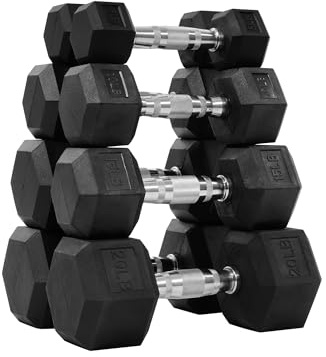 Fitvids 100LB Rubber Encased Hex Dumbbell Weight Set Contoured Handle for Muscle Toning, Strength Building & Full Body Workout