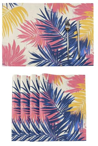 Colorful Tropical Leaves Decorative placemats for dining table farmhouse plastic underplate mat tapete para la mesa set of 6 12x18