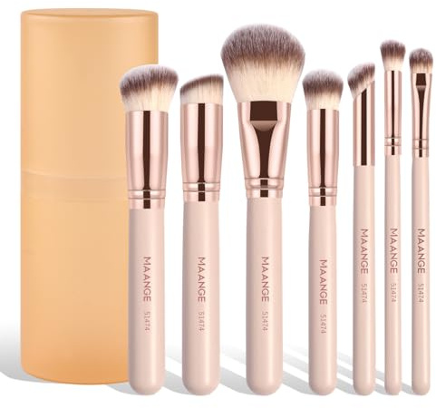 MAANGE Penselset sminkborstar i 7 delar för ögonskugga, blush, concealer & foundation, professionell sminkborste set med fodral