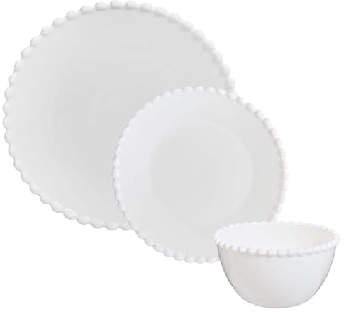 Ceramic Dinner Set Mix & Match Tableware Plates and Bowls Set with Beaded Edge Design Dishwasher/Microwave Safe Dinner Table Crockery for 4 People (12pc Set)