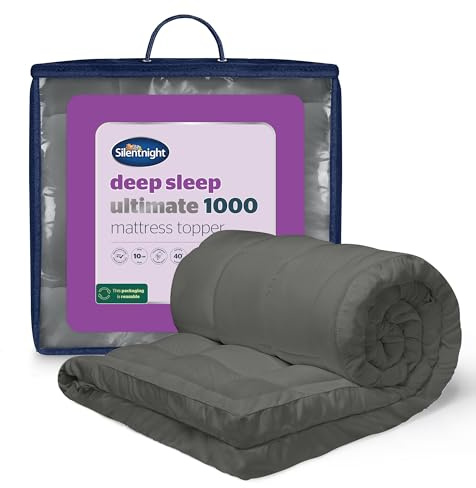 Silentnight Ultimate Deep Sleep Mattress Topper - 10cm Extra Thick Luxury Quilted Soft Bed Pad - Box-Stitched Edge & Fibadown™ Fibres - Hypoallergenic and Machine Washable - Charcoal, Single